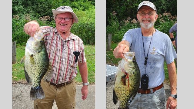 Two anglers catch record black crappies on same day at Woodrum Lake